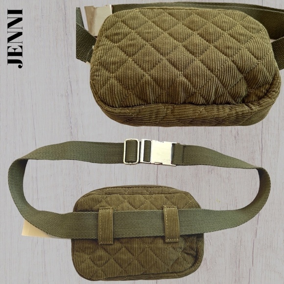 JENNI Quilted Corduroy Top Zip Sling Bag BeltBag/Belt Bag Olive Green-Size S/M - Picture 10 of 14